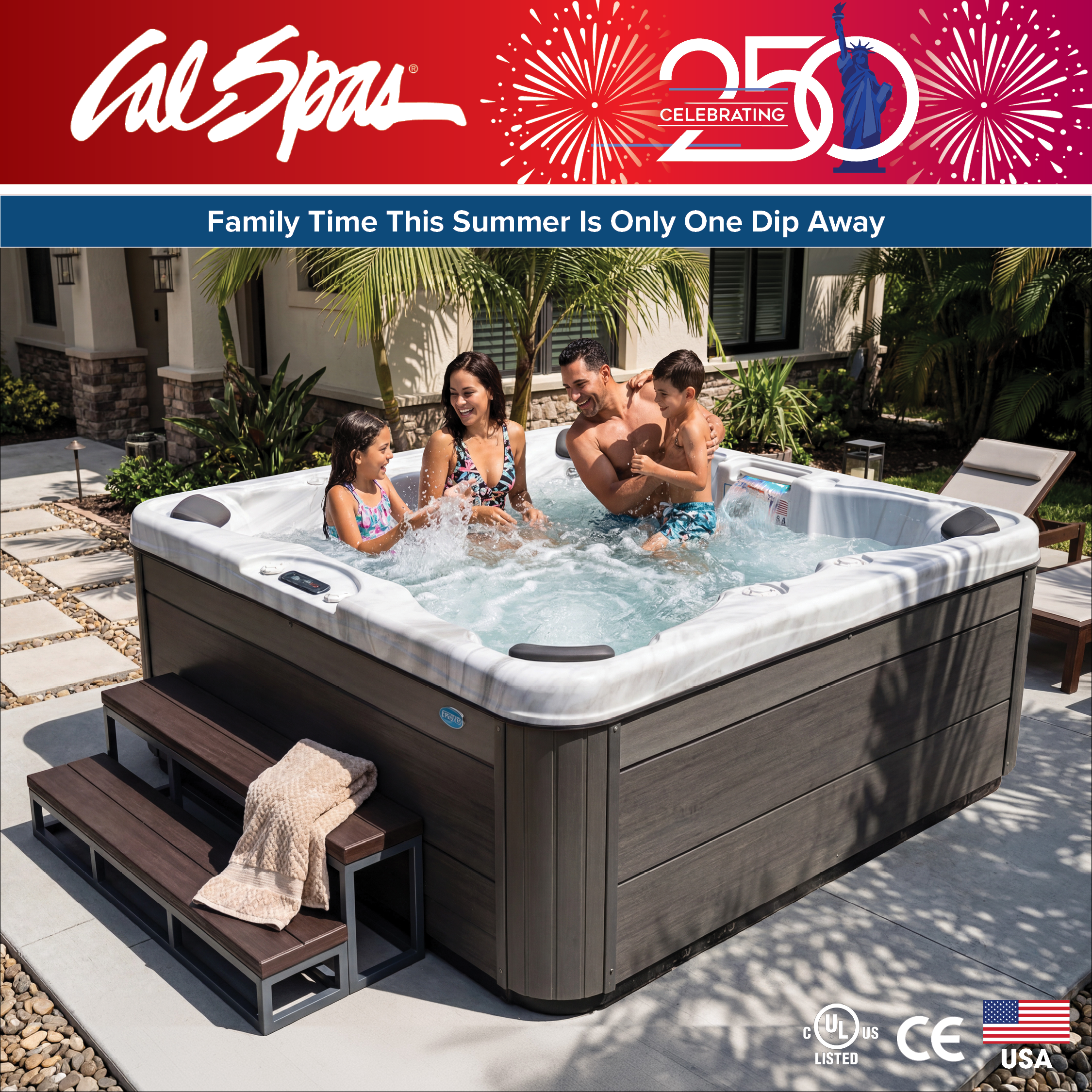 Calspas hot tub being used in a family setting - Hollywood